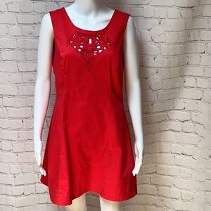 Venus Red Cotton Stretch Lace Accent Sleeveless A Line Mini Dress Sz 12